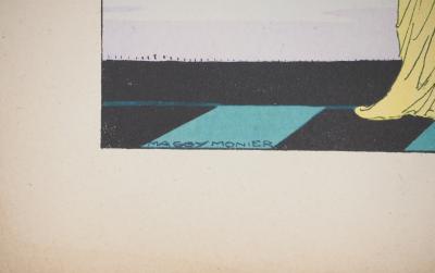 Maggy MONIER : Art déco, Jeune fille élégante et moderne, Lithographie et pochoir signée 2