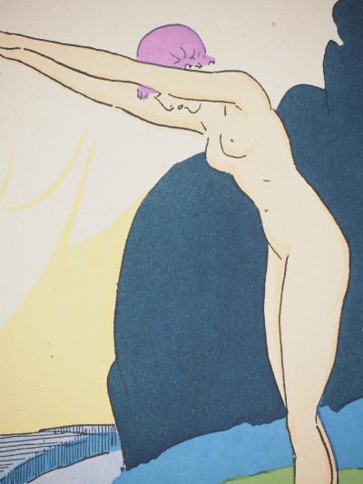 Maggy MONIER : Art déco, Le plongeon, Lithographie et pochoir signée 2