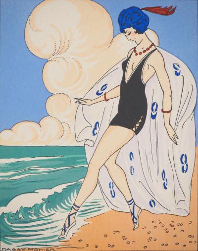 Maggy MONIER : Art déco, Sportive mondaine, Lithographie et pochoir signée 2