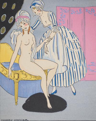 Maggy MONIER : Art déco, Le bain de Marie-Antoinette, Lithographie et pochoir signée 2