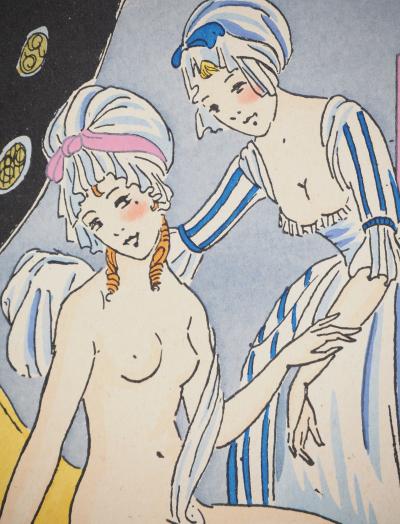 Maggy MONIER : Art déco, Le bain de Marie-Antoinette, Lithographie et pochoir signée 2