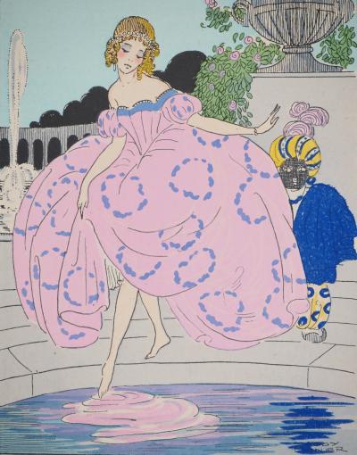 Maggy MONIER : Art déco, Le bain de Lavallière, Lithographie et pochoir signée 2