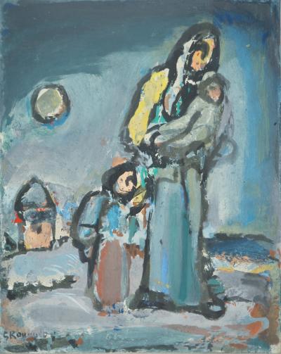 Georges ROUAULT : L'Hiver, Famille marchant dans la neige, Lithographie et pochoir signée 2