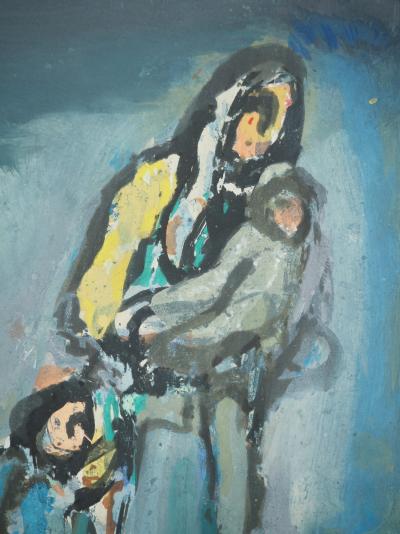 Georges ROUAULT : L'Hiver, Famille marchant dans la neige, Lithographie et pochoir signée 2