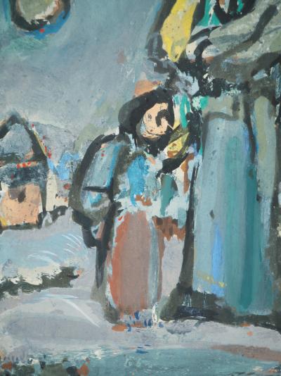 Georges ROUAULT : L'Hiver, Famille marchant dans la neige, Lithographie et pochoir signée 2