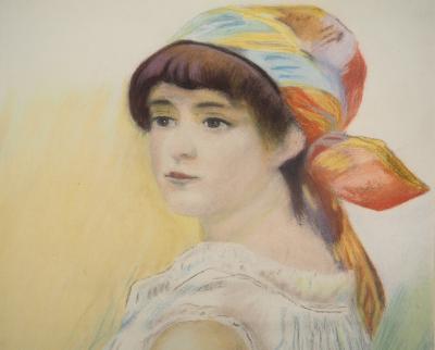 Pierre-Auguste RENOIR : La jeune femme au foulard coloré, Lithographie signée 2