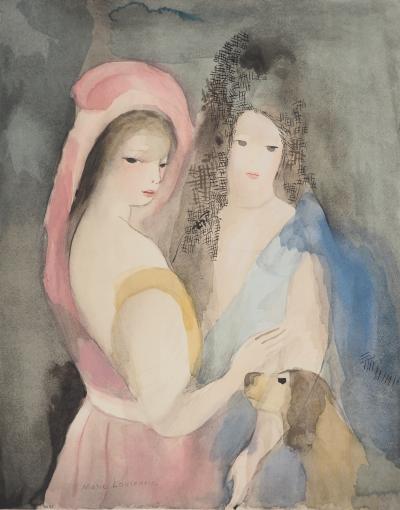 Marie Laurencin、YOUNG GIRL WITH DOG Marie LAURENCIN: Young girls and little dog, Lithograph and