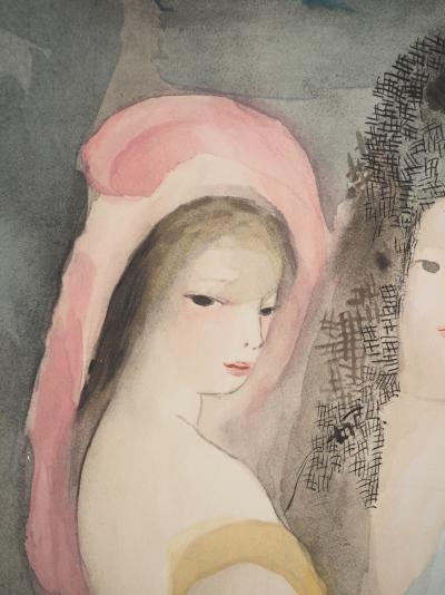 Marie LAURENCIN: Young girls and little dog, Lithograph and