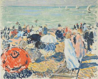 Albert ANDRE : La plage, Lithographie et pochoir 2