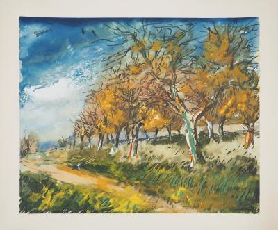 Maurice DE VLAMINCK : Paysage d’automne, Lithographie et pochoir signée