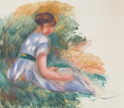 Pierre-Auguste RENOIR : Jeune femme assise dans l'herbe, Lithographie et pochoir 2