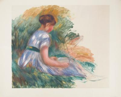 Pierre-Auguste RENOIR : Jeune femme assise dans l'herbe, Lithographie et pochoir 2