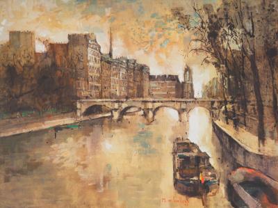 Michel DE GALLARD : Paris, Le Pont Neuf, Lithographie et pochoir signée 2