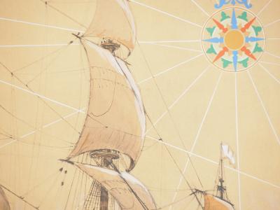 Durand CHAPRON : La Caravelle et les points cardinaux, Lithographie et pochoir signée 2