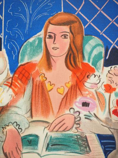 Henri MATISSE : Lecture sur un bureau fleuri, Lithographie signée 2