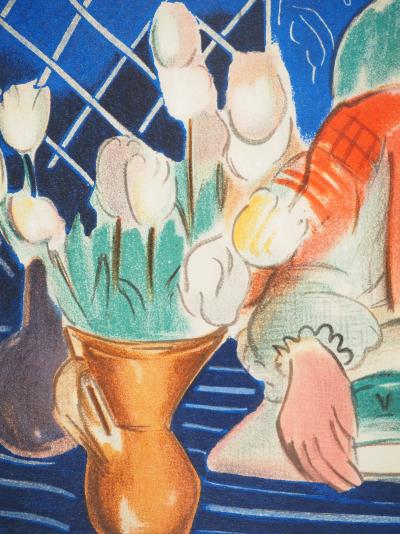 Henri MATISSE : Lecture sur un bureau fleuri, Lithographie signée 2