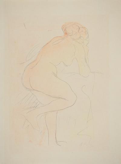 Auguste RODIN : Nu appuyé sur un fauteuil, Lithographie et pochoir signé 2