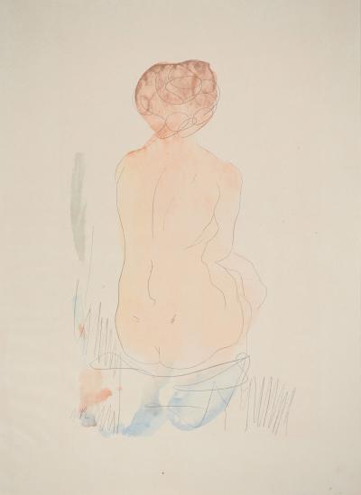 Auguste RODIN : Nu assis, Lithographie et pochoir signé 2