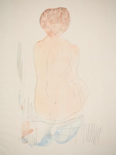 Auguste RODIN : Nu assis, Lithographie et pochoir signé 2