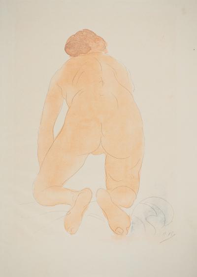 Auguste RODIN : Nu accroupi, Lithographie et pochoir signé 2