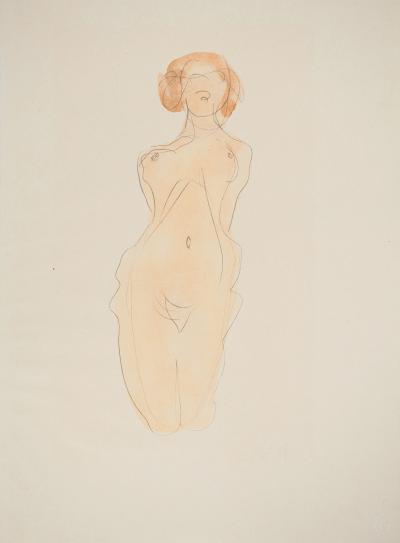 Auguste RODIN : Jeune femme nue posant, Lithographie et pochoir signée 2
