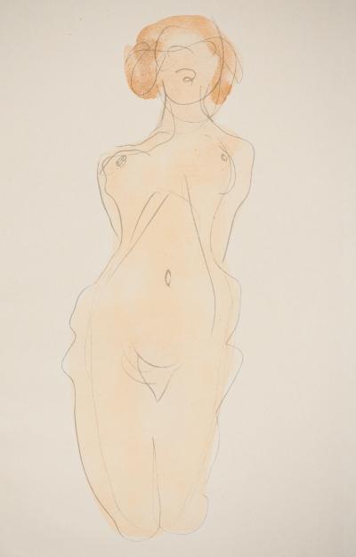 Auguste RODIN : Jeune femme nue posant, Lithographie et pochoir signée 2