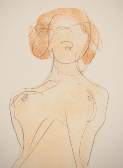 Auguste RODIN : Jeune femme nue posant, Lithographie et pochoir signée 2