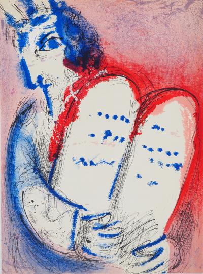 Marc CHAGALL : La Bible, Moise et les tables, Lithographie originale 2