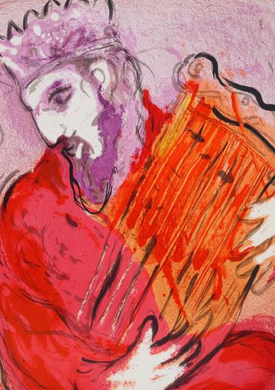 Marc CHAGALL : La Bible, Le roi à la harpe, Lithographie originale 2