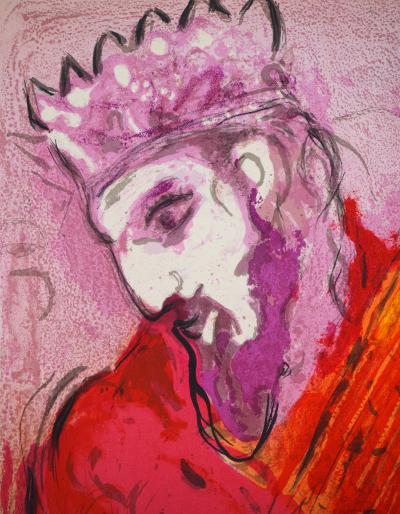 Marc CHAGALL : La Bible, Le roi à la harpe, Lithographie originale 2