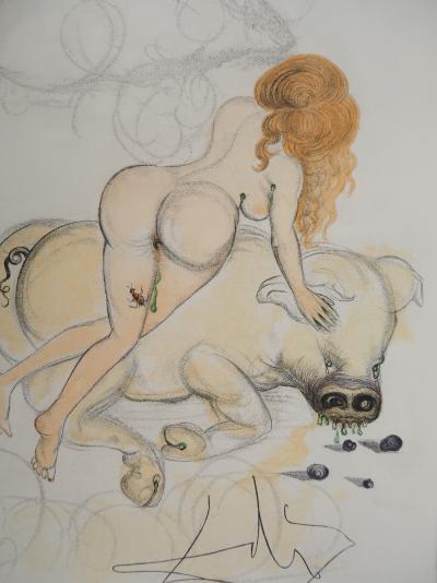 Salvador Dali : Casanova, La femme et le cochon aux truffes, Gravure originale signée 2
