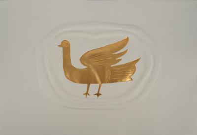 Georges BRAQUE : La colombe dorée, Gravure réhaussée à l’or