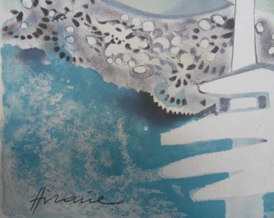 Camille HILAIRE : Pierrot blanc musicien, Lithographie originale signée 2