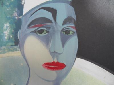 Camille HILAIRE : Pierrot blanc musicien, Lithographie originale signée 2