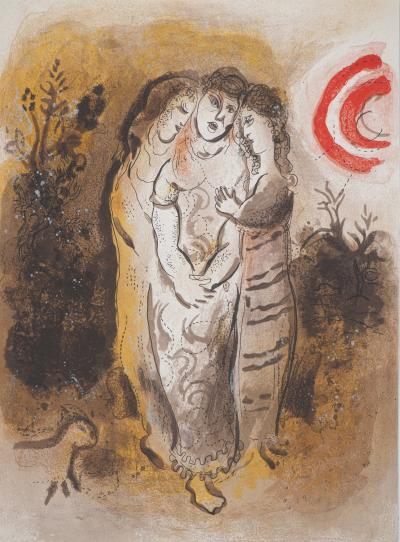 Marc CHAGALL : La Bible, Noémie et ses filles, Lithographie originale 2