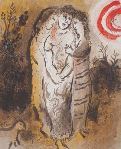 Marc CHAGALL : La Bible, Noémie et ses filles, Lithographie originale 2