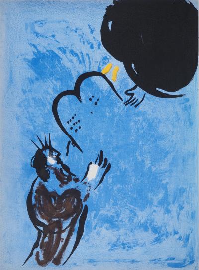 Marc CHAGALL : La Bible, Moises recevant les tables du Divin, Lithographie originale 2
