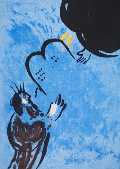 Marc CHAGALL : La Bible, Moises recevant les tables du Divin, Lithographie originale 2
