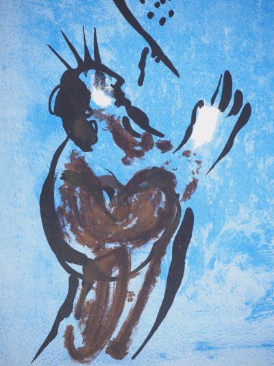 Marc CHAGALL : La Bible, Moises recevant les tables du Divin, Lithographie originale 2