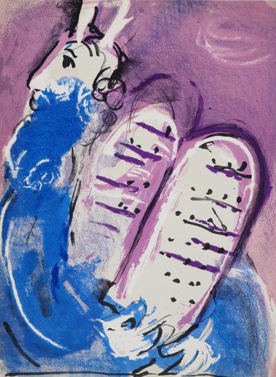 Marc CHAGALL : La Bible, Moises et les dix commandements, Lithographie originale 2