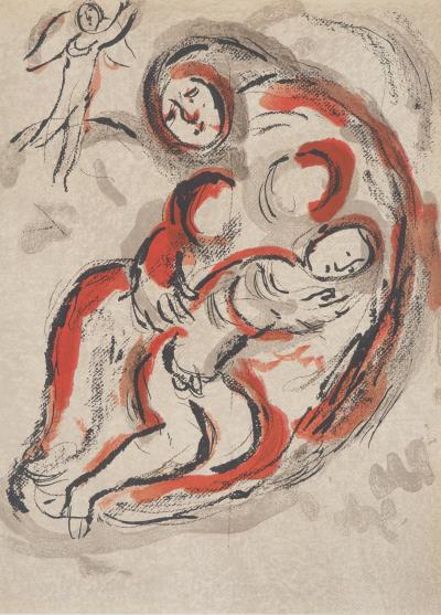 Marc CHAGALL : La Bible, Agar en mère protectrice, Lithographie originale 2