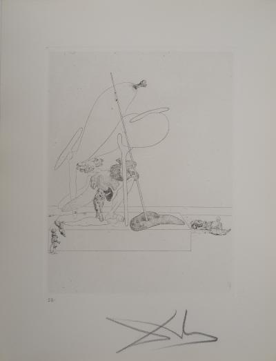 Salvador DALI : Maldoror, Figure surréaliste aux béquilles, Gravure originale signée 2