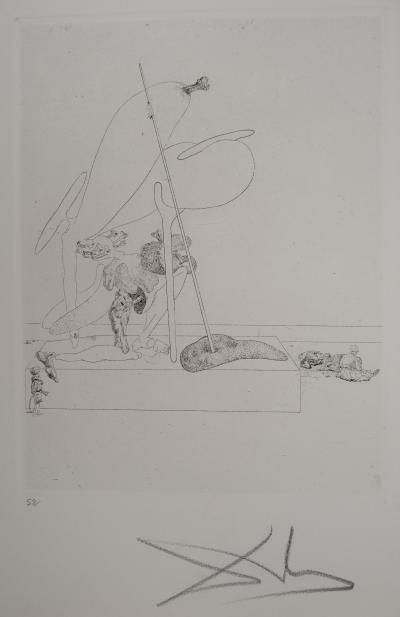 Salvador DALI : Maldoror, Figure surréaliste aux béquilles, Gravure originale signée 2