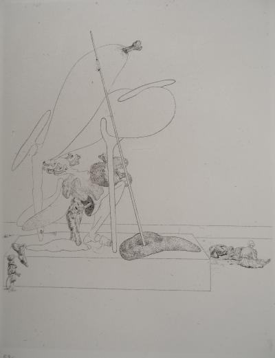 Salvador DALI : Maldoror, Figure surréaliste aux béquilles, Gravure originale signée 2