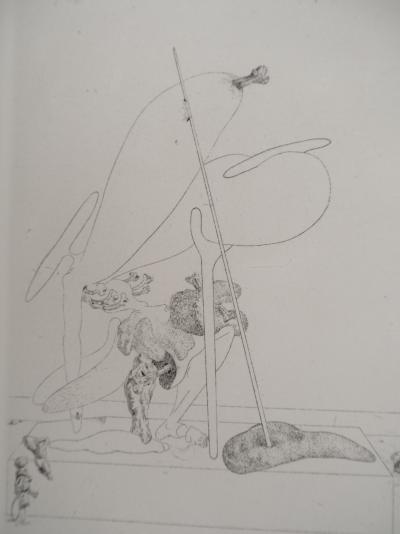 Salvador DALI : Maldoror, Figure surréaliste aux béquilles, Gravure originale signée 2