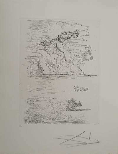 Salvador DALI : Maldoror, Paysage glacial avec une Rolls Royce, Gravure originale signée 2