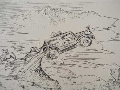 Salvador DALI : Maldoror, Paysage glacial avec une Rolls Royce, Gravure originale signée 2