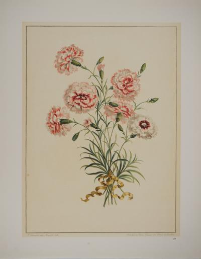 John EDWARDS : Fleurs et Bouquets, Les œillets rouges et blancs, Lithographie signée 2