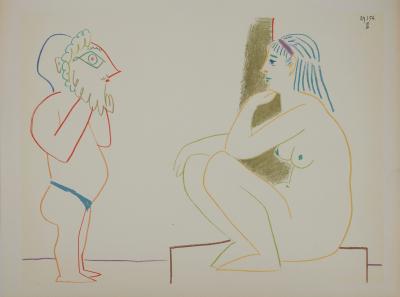 Pablo PICASSO : Homme au masque et nu assis, Lithographie 2