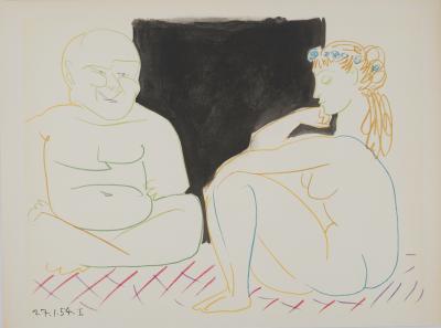 Pablo PICASSO : La jeune fille à la coiffe et le vieillard, Lithographie 2